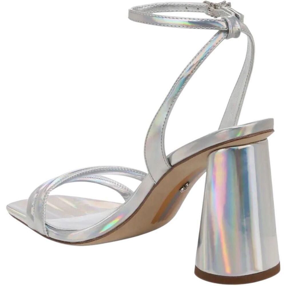 NIB Sam Edelman Women's Silver Kia Metallic Ankle Strap Block Heel Sandals 8 - Picture 5 of 9